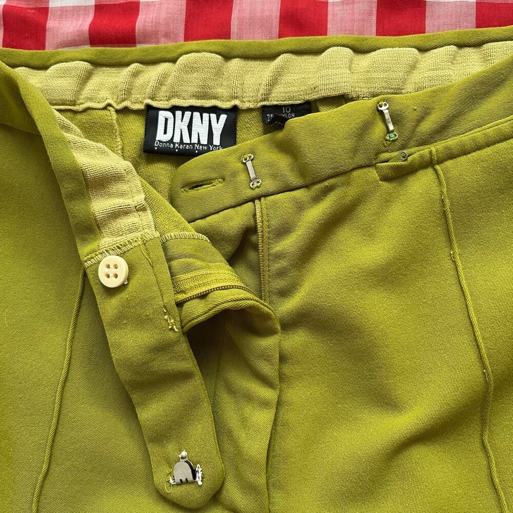 Vintage 90s Does 50s DKNY Green Cigarette Pants Slim‎ Skinny // Size 10 Large - Picture 4 of 5